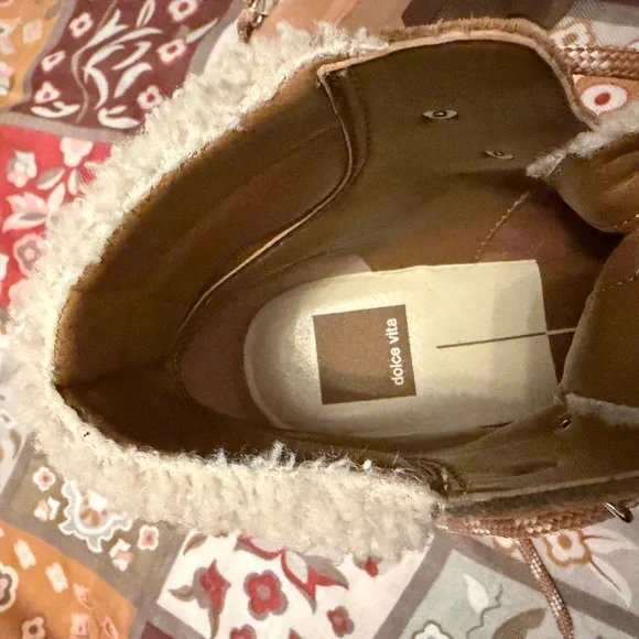 Dolce Vita Tan Lace-Up Boots with Cream Accents - Picture 7 of 7